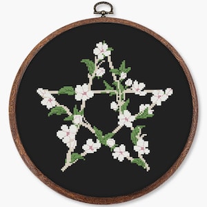 Forest pentagram cross stitch pattern PDF - digital download – pagan wiccan embroidery witch green folk witchcraft gothic Halloween CS78