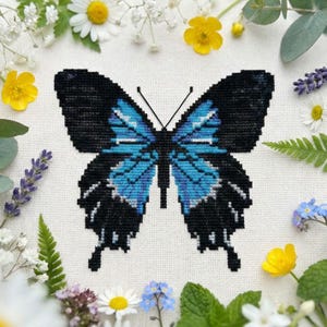 Blue morpho butterfly cross stitch pattern PDF - insect cottagecore decor amazon jungle easy entomology summer - digital download CS164