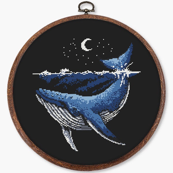 Whale decor cross stitch pattern PDF - sea ocean modern embroidery whale nursery whale gift marine nautical dmc - digital download CS117