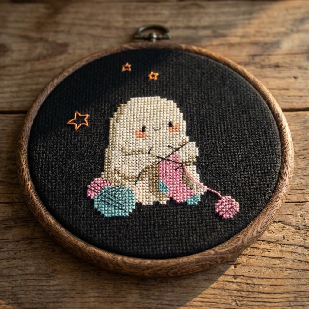 Cute Ghost Knitting Cross Stitch Pattern – Halloween Embroidery PDF ...