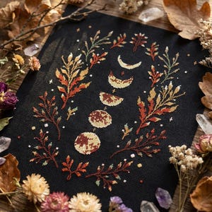 Witchy sampler cross stitch pattern PDF - fall gothic halloween witchy crafts moon phases floral simple modern - digital download CS138
