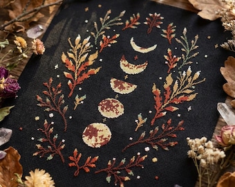 Witchy sampler cross stitch pattern PDF - fall gothic halloween witchy crafts moon phases floral simple modern - digital download CS138