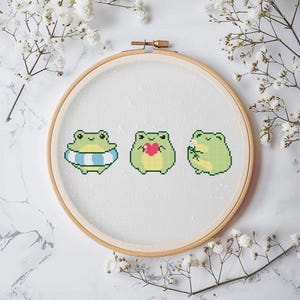 Tiny frog cross stitch pattern PDF - kawaii cute baby animal funny embroidery easy small mini frog lover gifts - digital download CS156