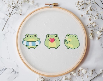 Tiny frog cross stitch pattern PDF - kawaii cute baby animal funny embroidery easy small mini frog lover gifts - digital download CS156