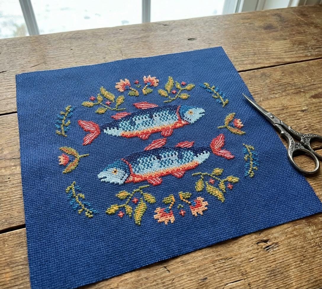 Fish Et Pattern Stocking Pattern Folk Fish Cross Stitch Pattern – Scandinavian Folk Art – Nordic Fish ...