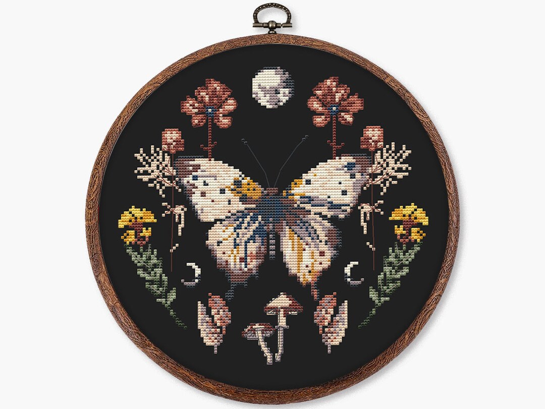 Witchy Insect Pattern Witchy Butterfly Cross Stitch Pattern PDF Crescent Moon Phases Mushroom ...