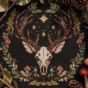 Mystical cross stitch pattern PDF - digital download – skull theme witchy gothic mushrooms enchanted forest goth embroidery modern CS59