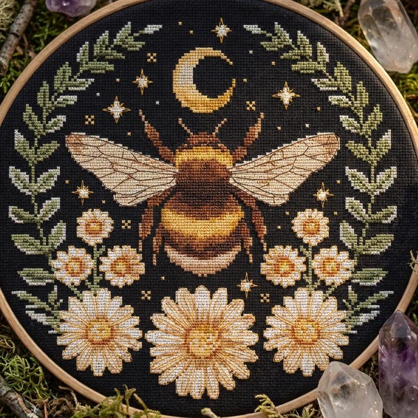 Patrón de punto de cruz de abeja en PDF - descarga digital - bordado floral de abejas, insectos y naturaleza x puntada CS1