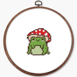 Mushroom frog cross stitch pattern PDF - kawaii funny easy tiny frog lover gift small autumn goblincore cute - digital download CS162