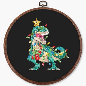 Funny christmas cross stitch pattern PDF - t-rex merry christmas dino gift modern dinosaur christmas tree ornament - digital download CS120