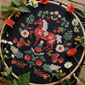 Scandinavian Horse Cross Stitch | Folk Art Embroidery Pattern PDF | Magical Rustic Design - CS69 b