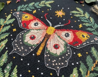 Lunar Butterfly Cross Stitch Pattern PDF, Enchanted Summer Night Embroidery - digital download CS31