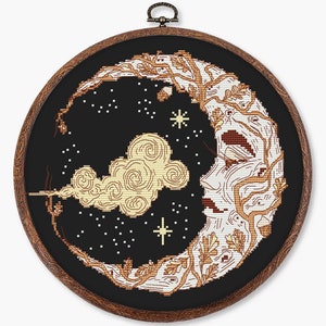 Crescent moon cross stitch pattern PDF - goth cottage mystical aesthetic witchcraft witchy constellation wiccan - digital download CS89