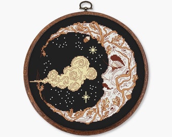 Crescent moon cross stitch pattern PDF - goth cottage mystical aesthetic witchcraft witchy constellation wiccan - digital download CS89