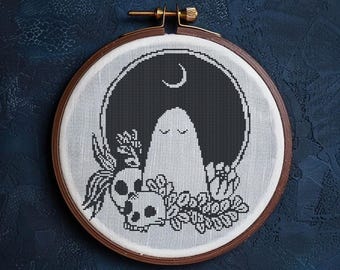 Gruseliges Gespenst Kreuzstichmuster PDF - digitaler Download - Totenschädel Halloween Geister Herbst Halloween Dekoration Gruselig