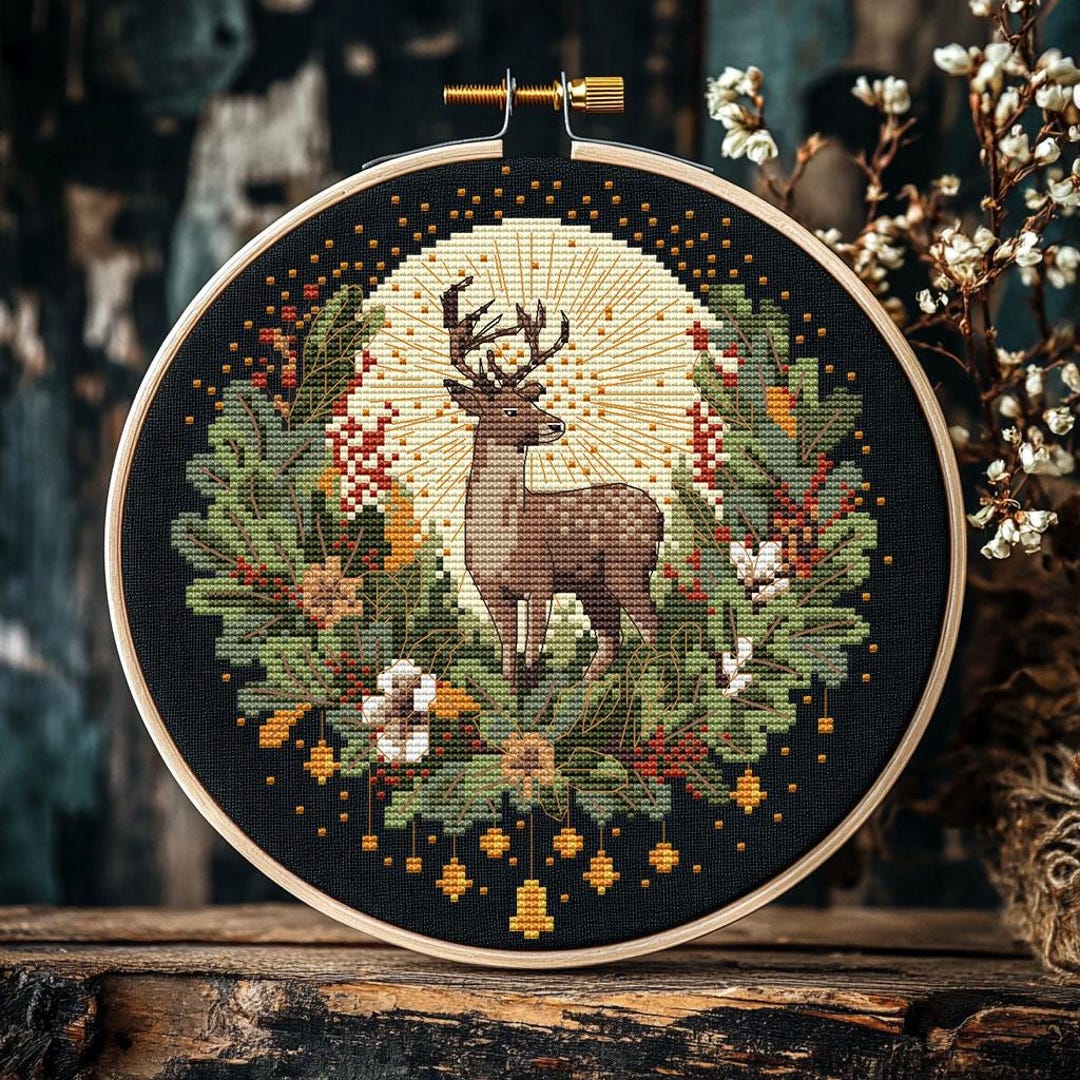 Yule Deer Cross Stitch Pattern – Pagan Winter PDF – Nordic Folk ...