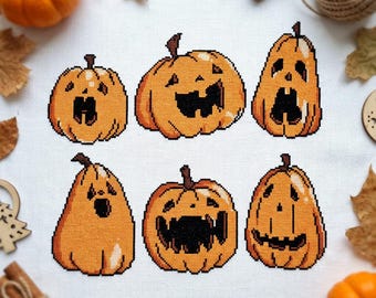 Pumpkin jack o lantern cross stitch pattern PDF - funny halloween diy craft autumn fall holiday modern - digital download CS97