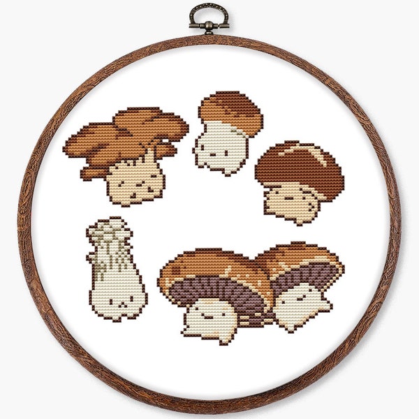 Korean mushrooms cross stitch pattern PDF - food asian kawaii autumn funny cute easy japanese for beginner woodland - digital download CS167