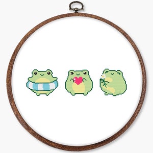 Tiny frog cross stitch pattern PDF - kawaii cute baby animal funny embroidery easy small mini frog lover gifts - digital download CS156