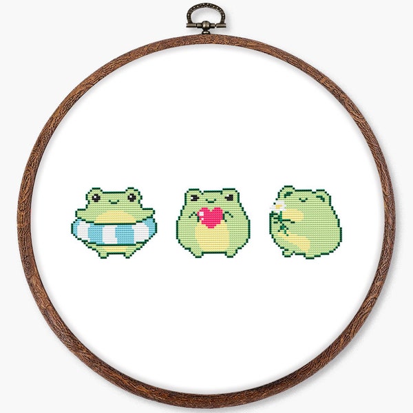 Tiny frog cross stitch pattern PDF - kawaii cute baby animal funny embroidery easy small mini frog lover gifts - digital download CS156