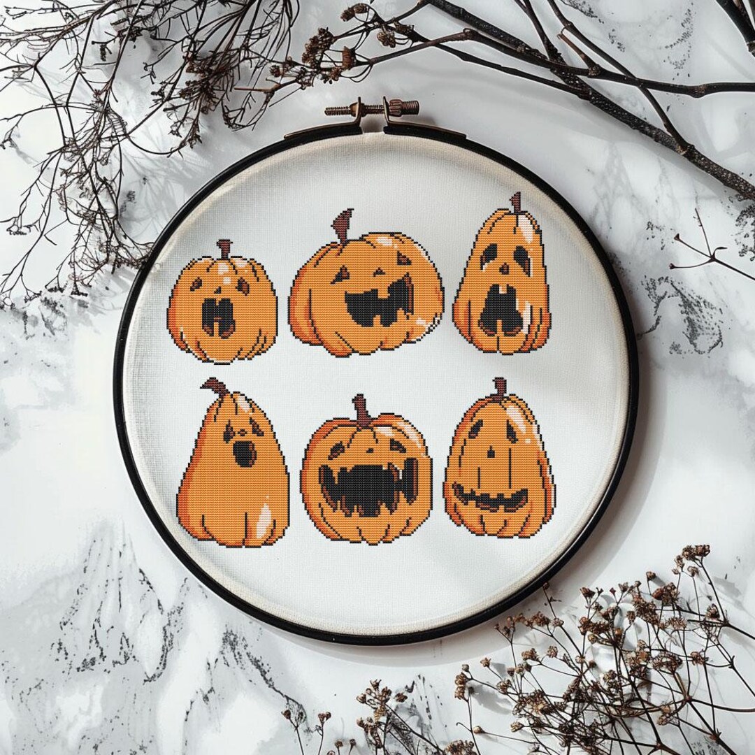 Pumpkin Jack O Lantern Cross Stitch Pattern PDF - Funny Halloween Diy ...