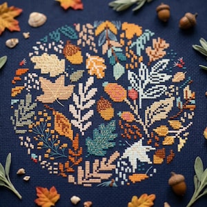 Kreuzstichmuster Winter Blumen PDF - Kreuzstichmuster Eichel rundes Blatt boho Waldland Heimdeko Waldtiere Waldtiere Waldtiere