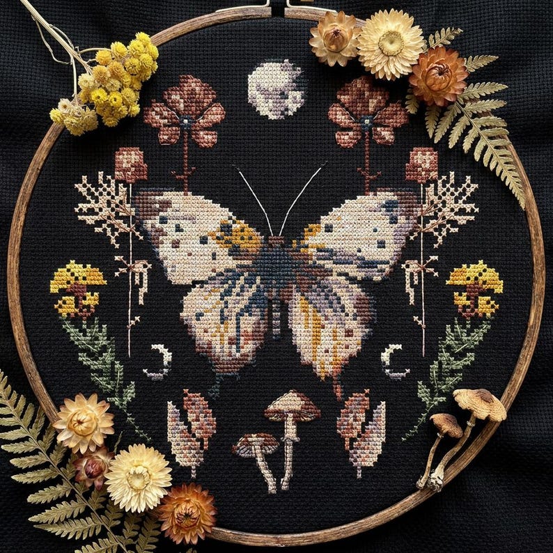 Witchy Insect Pattern Witchy Butterfly Cross Stitch Pattern PDF - Crescent Moon Phases ...