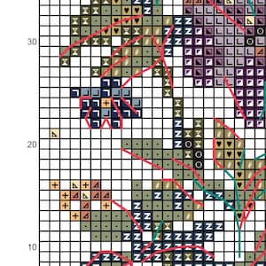 Häxig apotekare korsstygnsmönster PDF, kristallflaska, förtrollad trädgårdsdesign, blommig gotisk konst, mystisk naturmönster CS121 bild 10