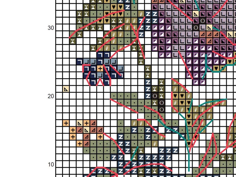 Häxig apotekare korsstygnsmönster PDF, kristallflaska, förtrollad trädgårdsdesign, blommig gotisk konst, mystisk naturmönster CS121 bild 10
