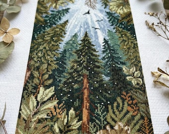 Forest Landscape Cross Stitch Pattern PDF, Mountain Pine Trees Embroidery Chart, Scenic Woodland Nature Decor, Instant Download CS123