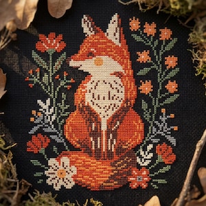 Modèle de point de croix renard primitif PDF - téléchargement numérique CS57