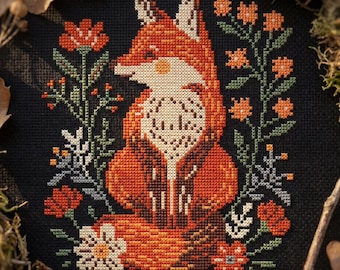 Primitive Fox cross stitch pattern PDF - digital download CS57