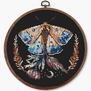 Witchy Insect Pattern Blue Celestial Moth Cross Stitch Pattern PDF - Witchy Embroidery ...