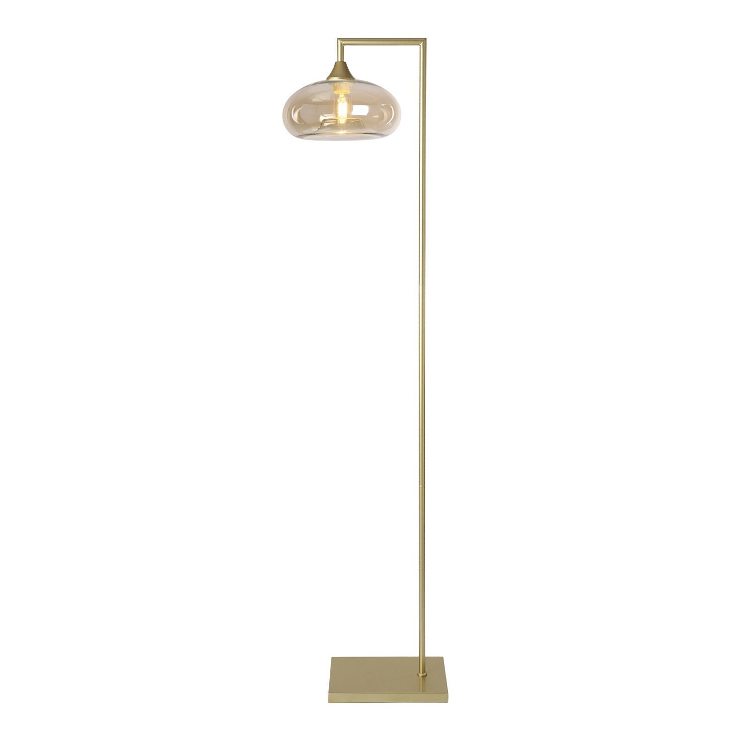 Contemporary floor lamp with hand blown glass shade
