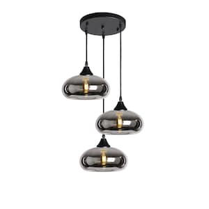Contemporary 3 light ceiling pendant with hand blown glass shade