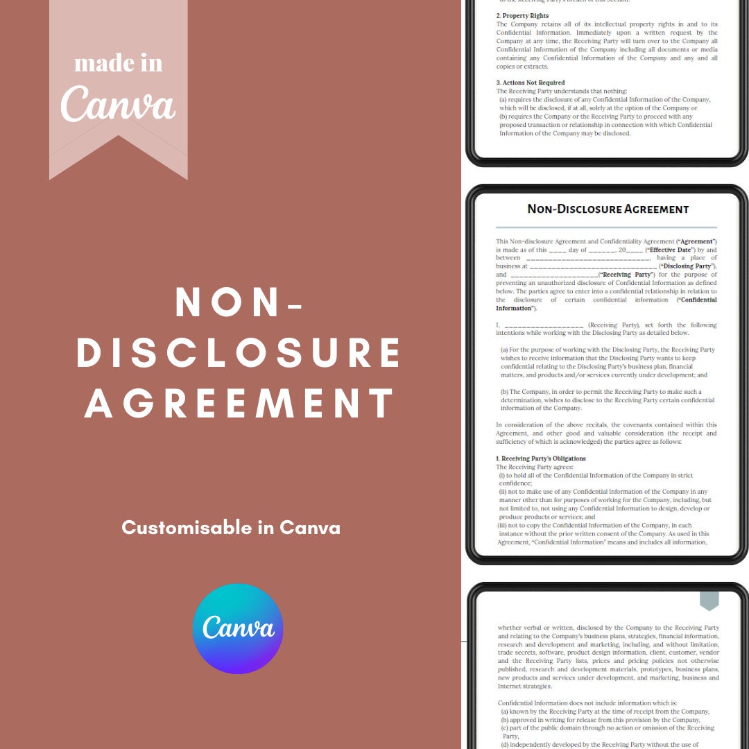 Nondisclosure Agreement Lawyerdrafted Customisable Etsy