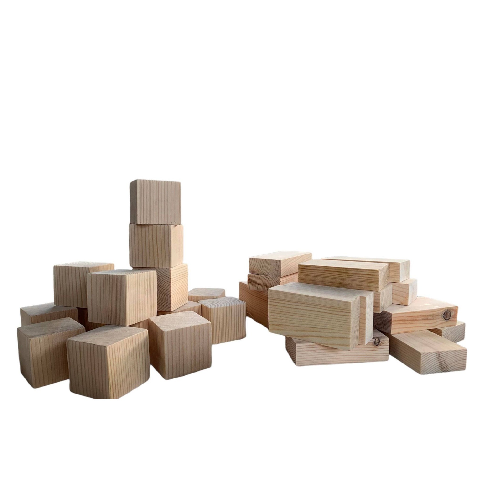 Wood Blocks Sets of 10, 20, 30, 40 or 50 Pieces, Wooden Block Toys for