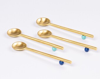 Brass Spoons - Set of 4, Dana Spoons, Tea Coffee Spoons, Mini Spoons