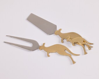 Wallaroo Cheese Knives - Set of 2, Stainless Steel & Brass