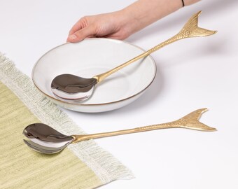 Salad Server Set in Brass & Stainless Steel- Serving Set