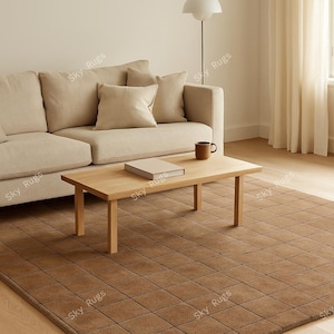 Hand-Tufted Grid Chestnut & Black Wool Area Rug For Livingroom Bedroom Kitchen Nursery Entryway Office 5X8 6X9 8X10 9X12 10X14 Custom Rug