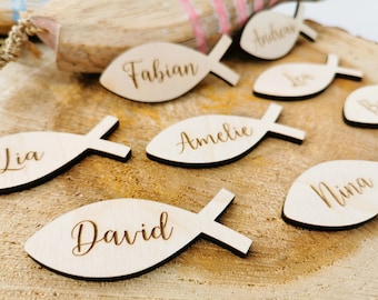 Fish table decoration | Place cards baptism, communion, confirmation | personalized guest gift wood