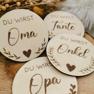 Holzscheiben-Set zur Verkündung der Schwangerschaft | Du wirst Oma, Opa, Tante, Onkel | Meilensteinkarten aus Holz | Baby Geburt