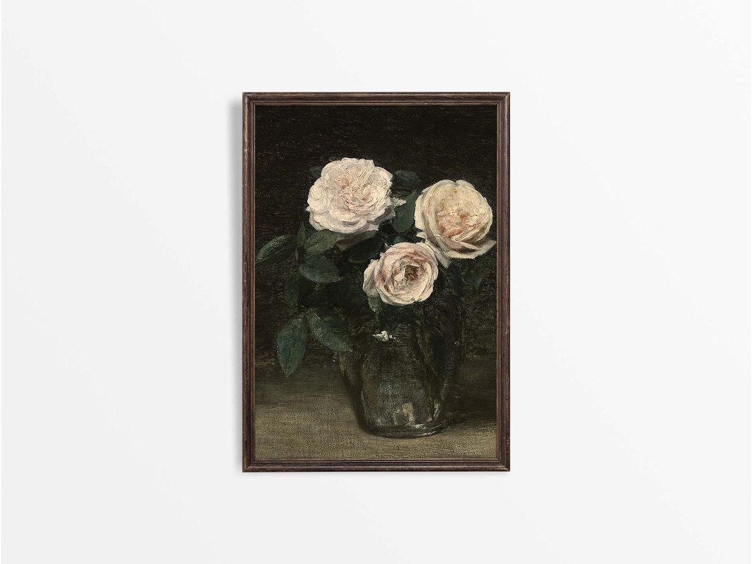 Antique Roses Still Life Oil Painting | Moody Vintage Art Print ...