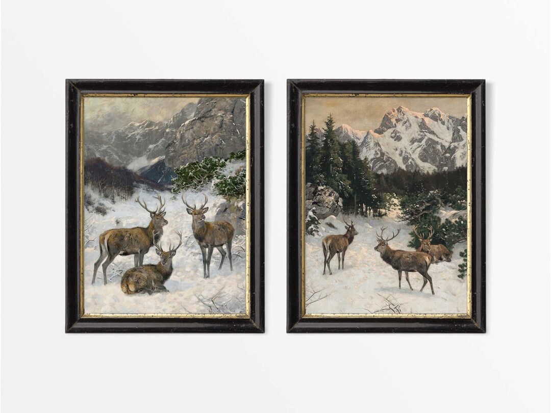Vintage Winter Deer Christmas Wall Art III