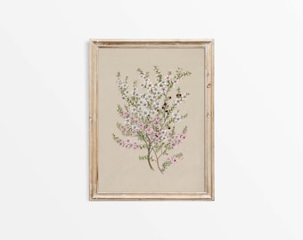 Vintage Botanical Drawing, Floral Still Life Watercolor Painting, Antique Neutral Flower Wall Art Farmhouse Décor PHYSICAL Paper Print #0904