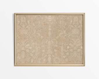 Muted Neutral Floral Pattern Textile Wall Art | Vintage Tapestry Print | Antique Country Farmhouse Décor | PHYSICAL Paper Print #0214
