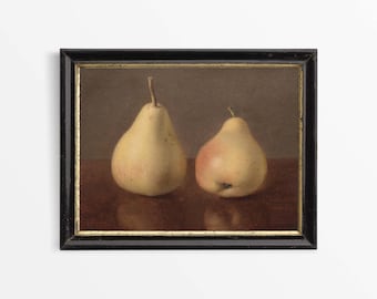 Vintage Pears Wall Art Print, Antique Fruit Still Life Oil Painting, Minimalist Farmhouse Kitchen Décor, PHYSICAL Paper Print #0369