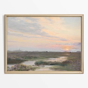 Countryside Sunset Landscape Oil Painting | Warm Rustic Vintage Art Print | Farmhouse Wall Décor | PHYSICAL Paper Print #0107