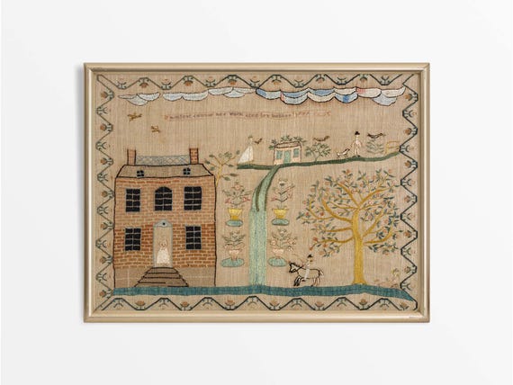 Rustic Children Nursery Textile Wall Art, Neutral Vintage Tapestry, Antique Country Farmhouse Décor, Pattern, PHYSICAL Paper Print #0827